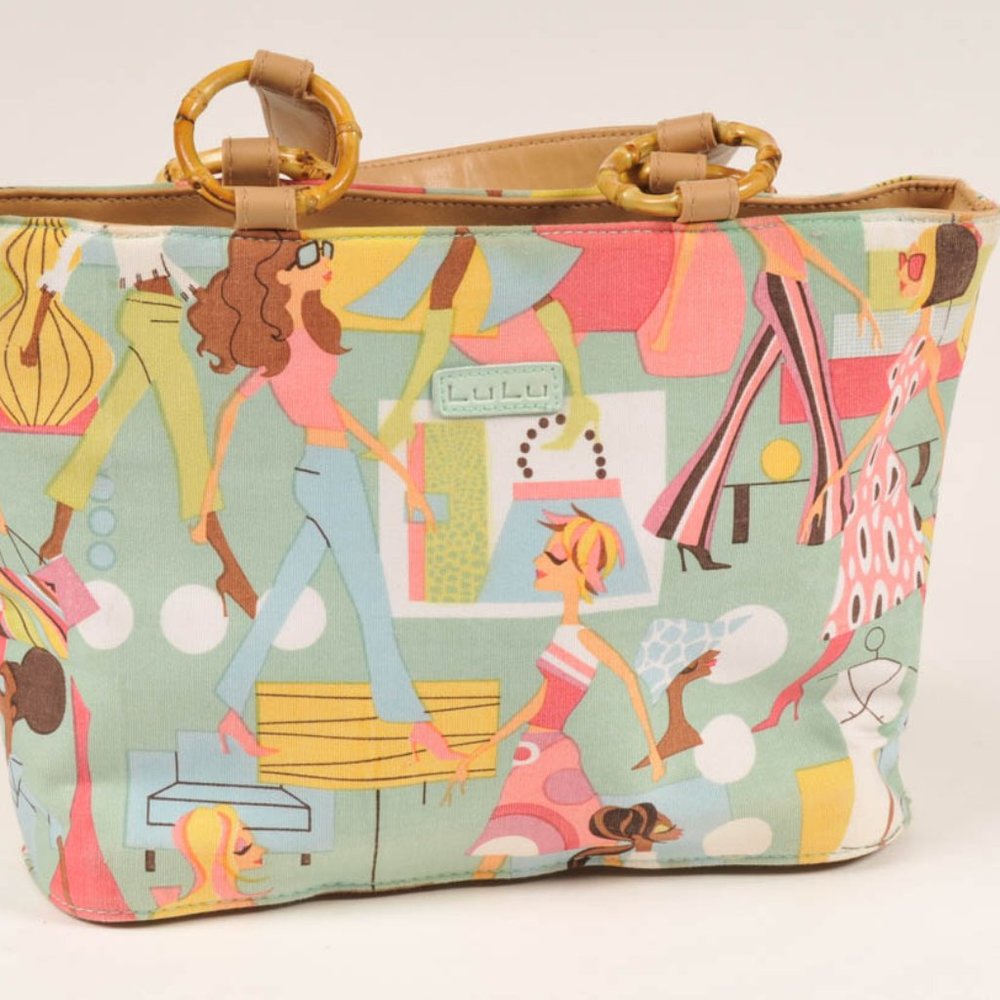 Lulu Printed Fabric Purse with beaded detail {EX+}